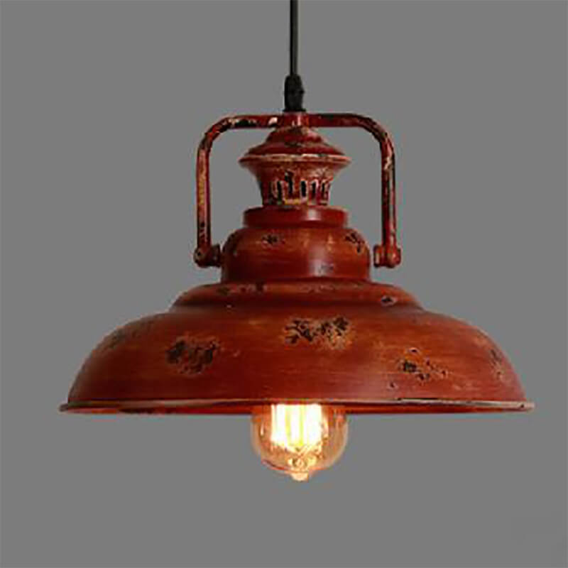 Lampada a sospensione a cupola rossa retro in ruggine con 1 luce