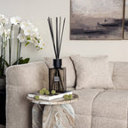 Sences Vetro Tinto Grigio Fumo Trasparente, Coperchio in Faggio Nero, Diffusore di Reed Oversized