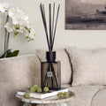 Sences Vetro Tinto Grigio Fumo Trasparente, Coperchio in Faggio Nero, Diffusore di Reed Oversized