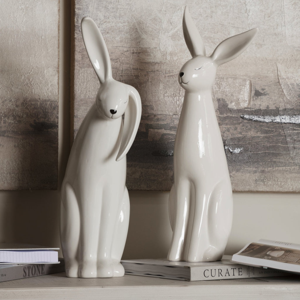 Decorazione in Ceramica Bianca Ralphie con Coniglio
