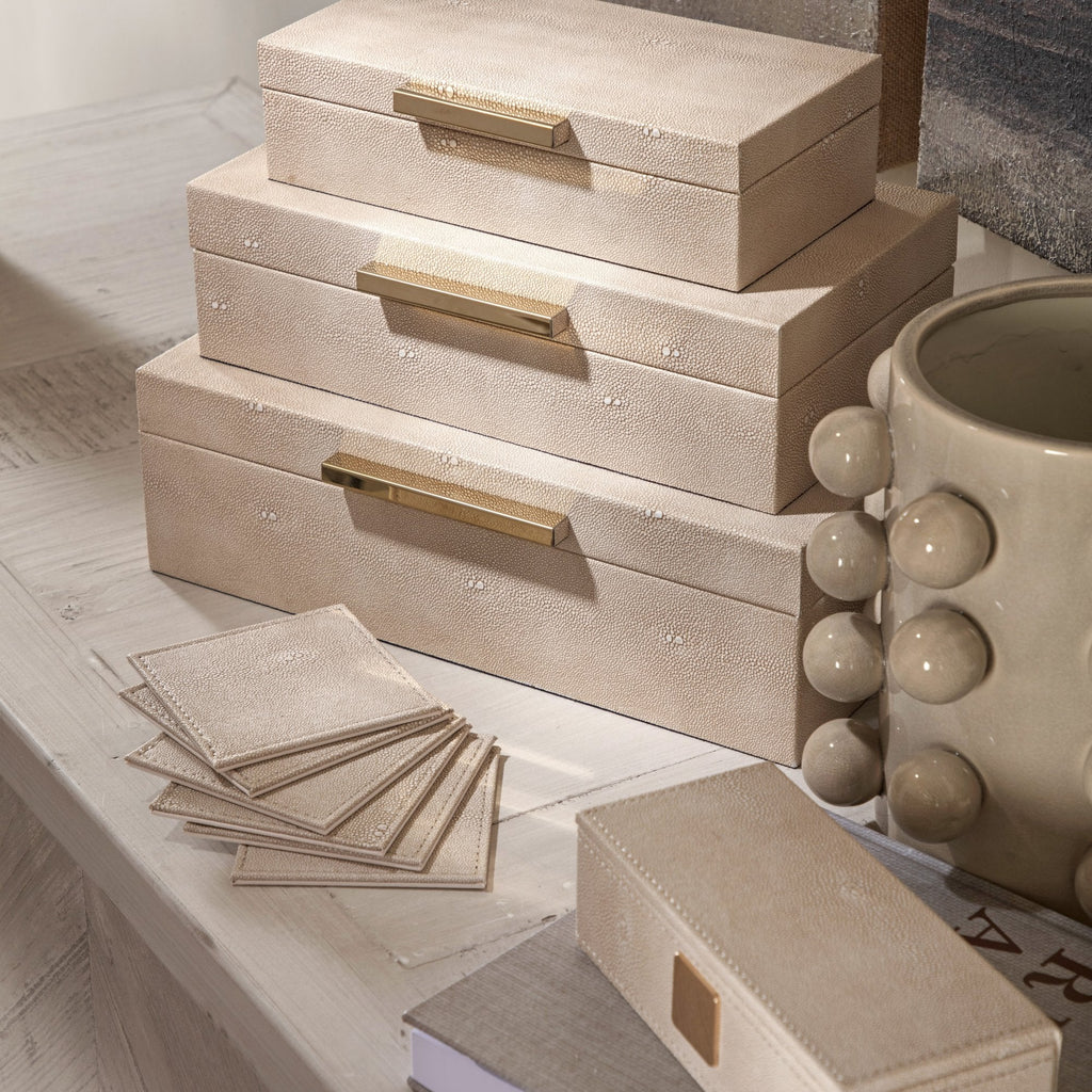 Set di 3 Scatole in Faux Shagreen Taupe