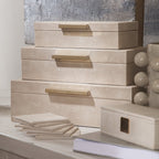 Set di 3 Scatole in Faux Shagreen Taupe