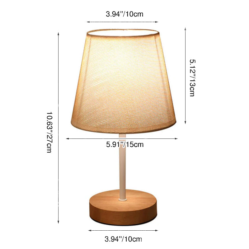 Lampada da Tavolo LED a Cono in Tessuto di Legno Massello Nordico Contemporaneo per Soggiorno e Camera da Letto