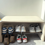 Semplicità Moderna Panca in Pelle Sintetica Ecologica in Acciaio al Carbonio Scaffale per Scarpe Rettangolare a 2 Ripiani per Ingresso