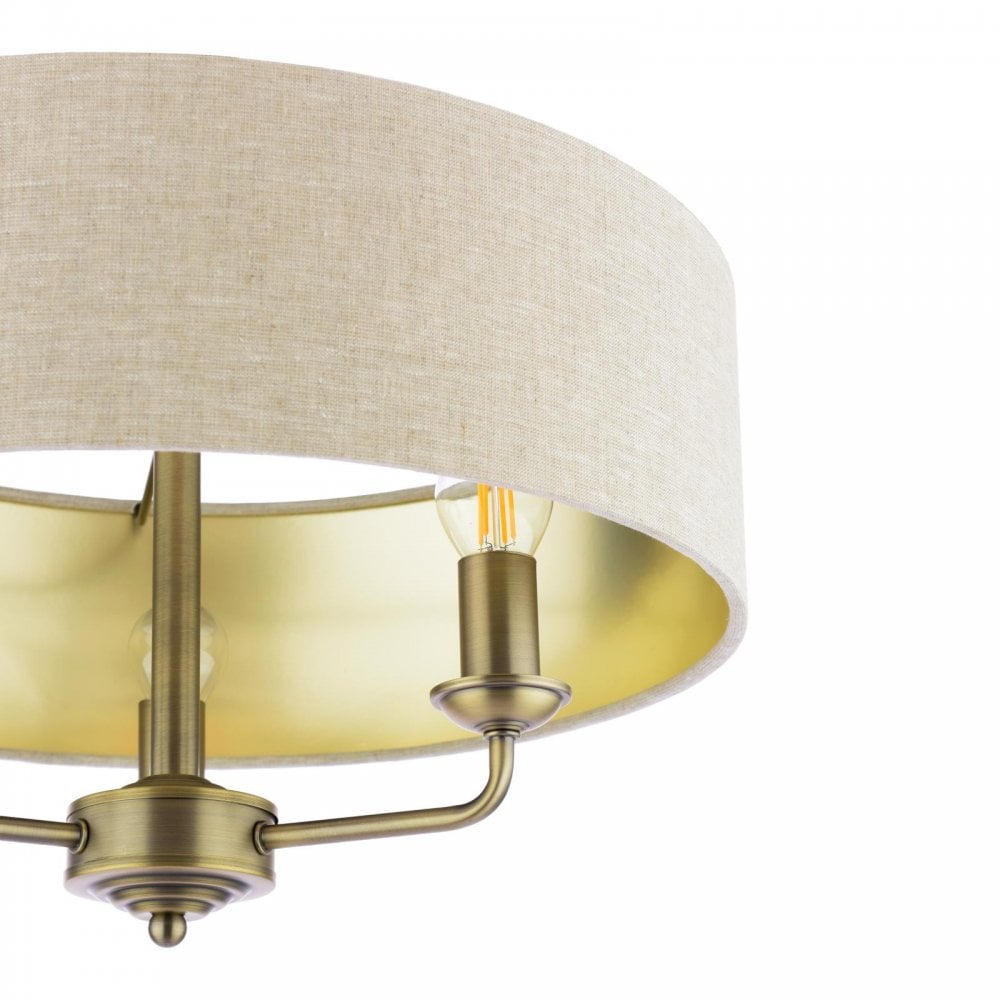 Sorrento Matt Ottone Antico Lampada Semi-Flush a 3 Luci