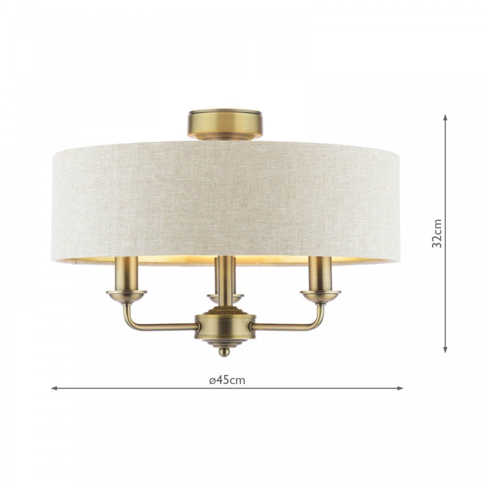 Sorrento Matt Ottone Antico Lampada Semi-Flush a 3 Luci