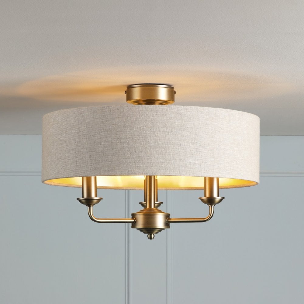 Sorrento Matt Ottone Antico Lampada Semi-Flush a 3 Luci