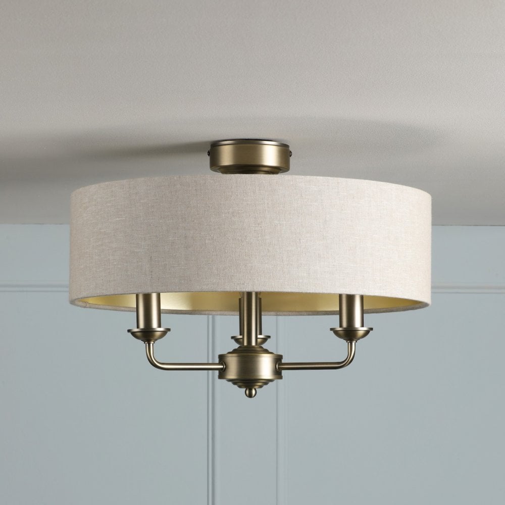 Sorrento Matt Ottone Antico Lampada Semi-Flush a 3 Luci