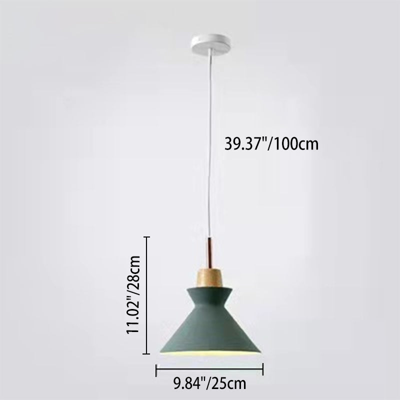 Lampadario Pendente Moderno in Legno di Quercia Nordico con Campana in Ferro per Soggiorno