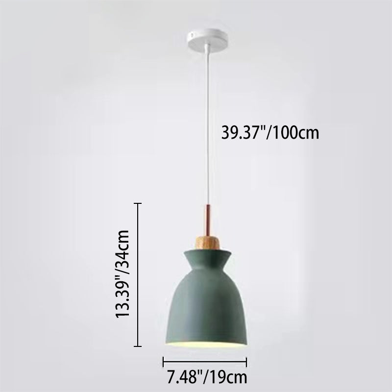 Lampadario Pendente Moderno in Legno di Quercia Nordico con Campana in Ferro per Soggiorno