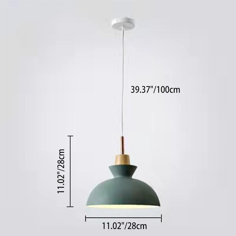 Lampadario Pendente Moderno in Legno di Quercia Nordico con Campana in Ferro per Soggiorno