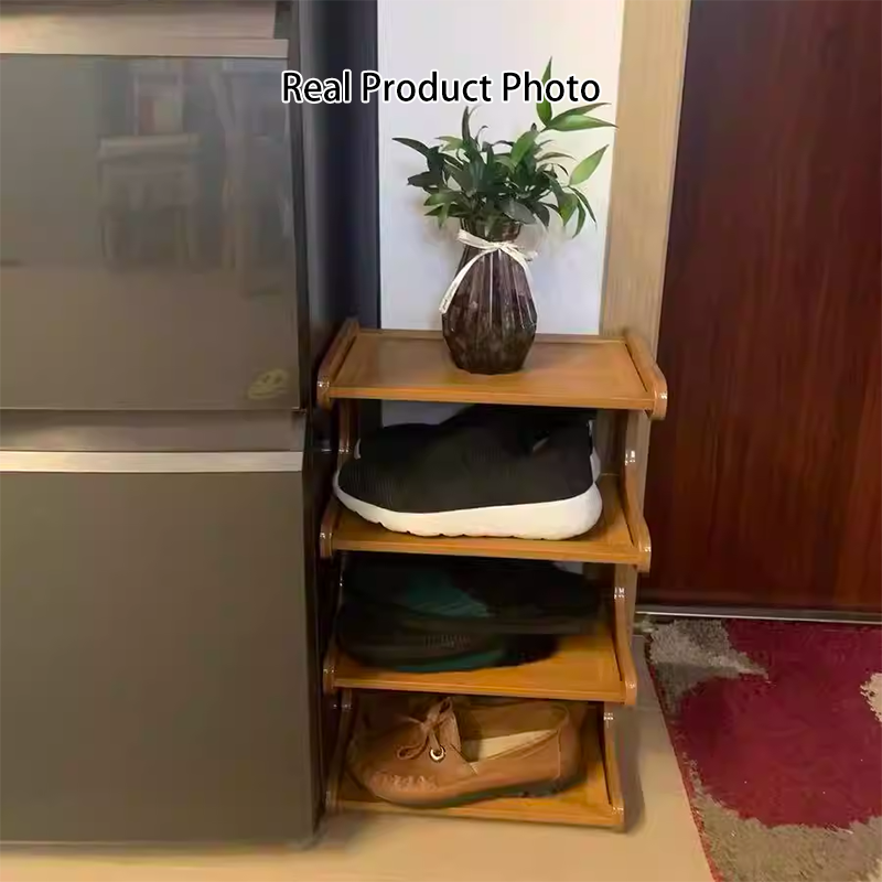 Mensola di Stoccaggio per Scarpe in Bambù Nan a Densità Media Rettangolare Scandinava Contemporanea 2/3/4/5/6 Piani per Ingressi e Soggiorni