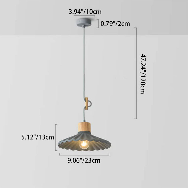 Lampada a sospensione moderna in cemento con paralume scallop a 1 luce per soggiorno
