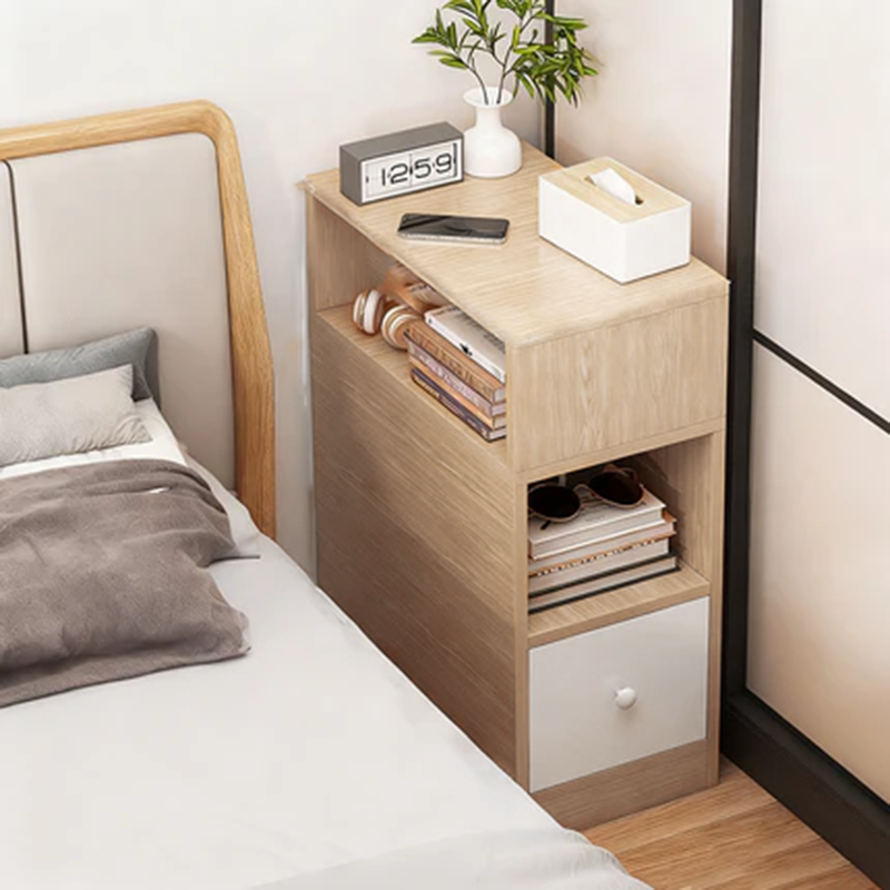 Comodino Moderno Minimalista in MDF Rettangolare con 1 Cassetto per Camera da Letto