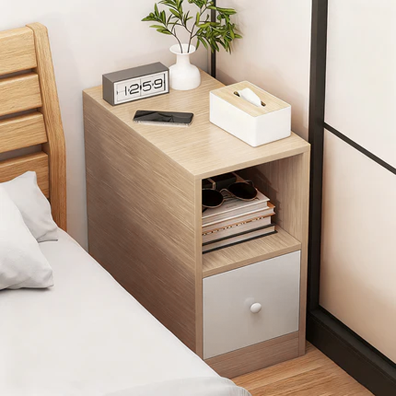 Comodino Moderno Minimalista in MDF Rettangolare con 1 Cassetto per Camera da Letto