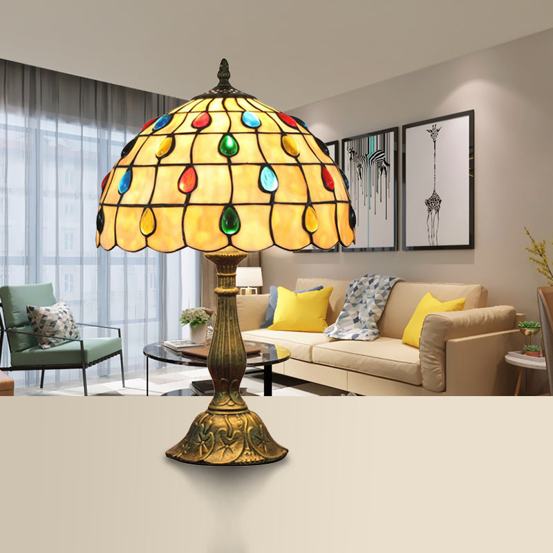 OpalGlow – Lampada da scrivania a ombrello con paralume a forma di conchiglia e gioielli a forma di goccia per un'illuminazione elegante