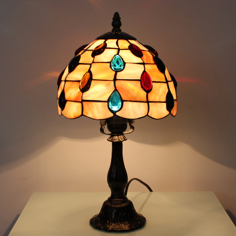 OpalGlow – Lampada da scrivania a ombrello con paralume a forma di conchiglia e gioielli a forma di goccia per un'illuminazione elegante
