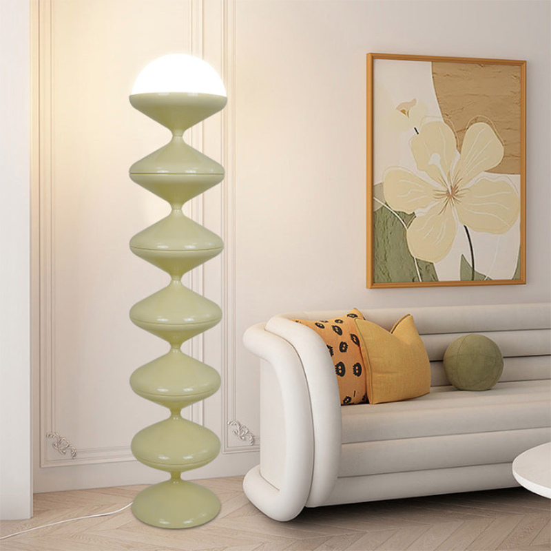 Lampada da Terra Rotonda in Ferro Acrilico Crema Contemporanea Scandinava a 1 Luce per Camera da Letto
