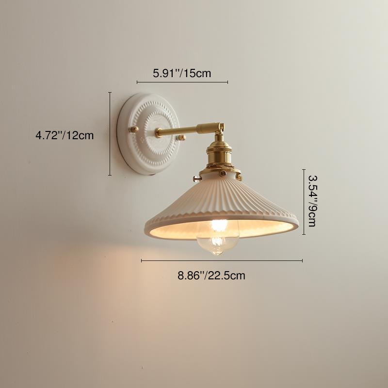 Applique da parete in ceramica vintage tradizionale rotonda in ottone con 1 luce per soggiorno