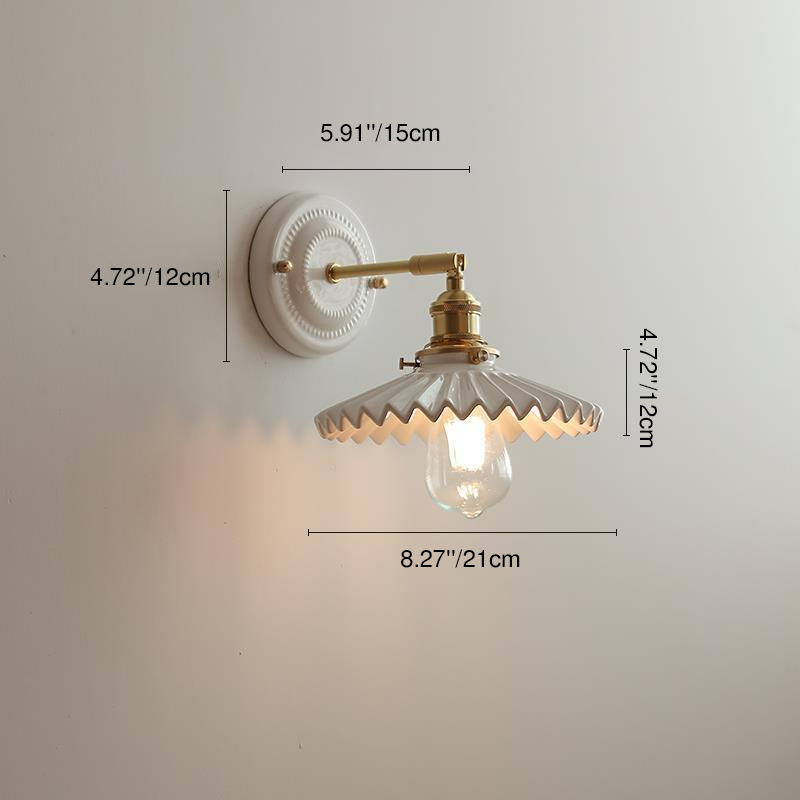 Applique da parete in ceramica vintage tradizionale rotonda in ottone con 1 luce per soggiorno