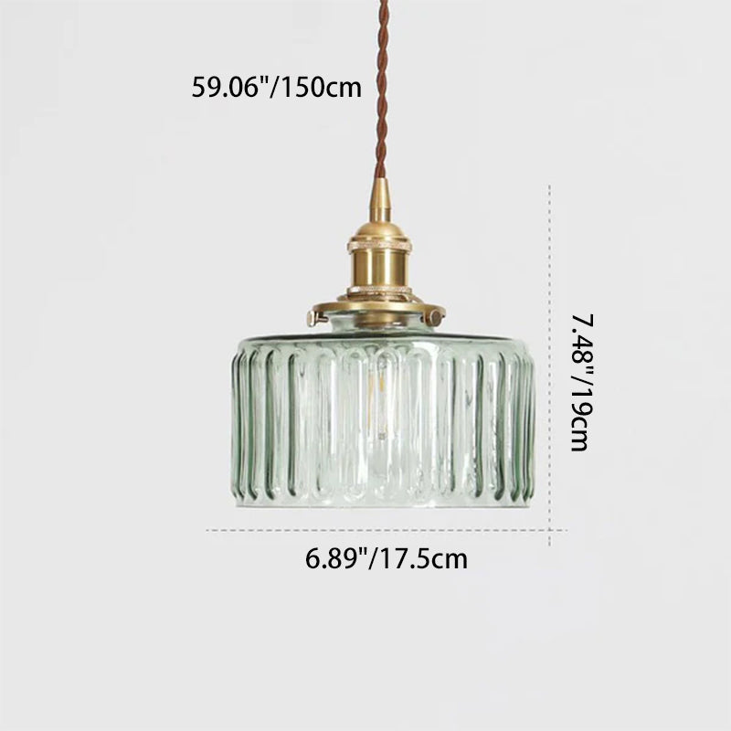 Lampada a Sospensione Tradizionale Giapponese in Ottone con Vetro, 1 Luce per Soggiorno