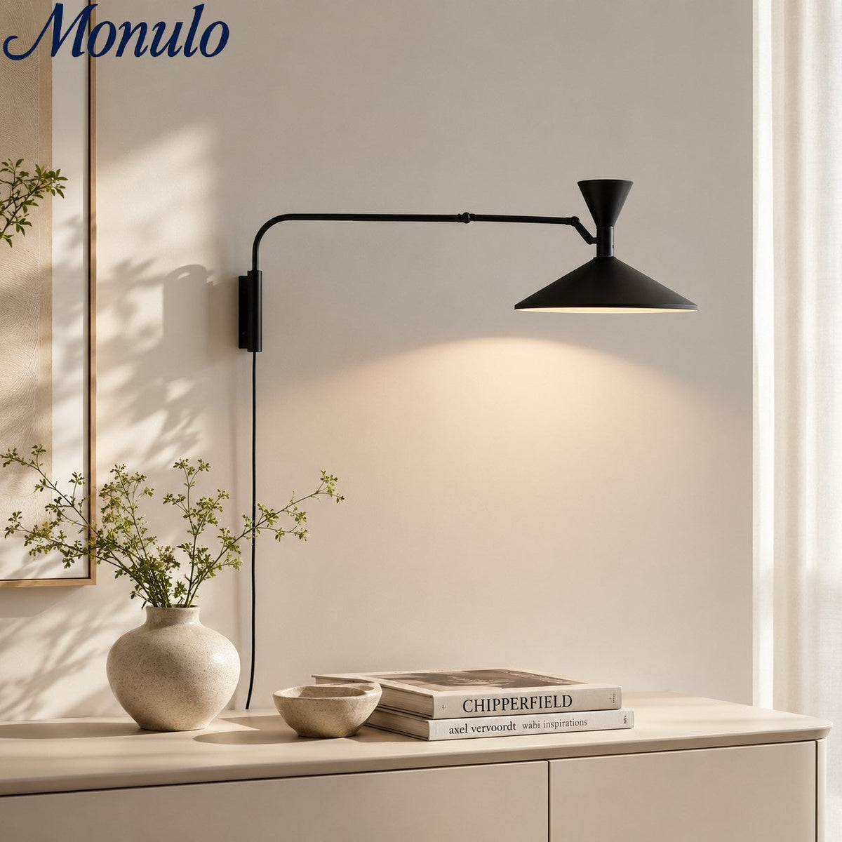 Applique a braccio oscillante Ivoran - Luce da lettura regolabile in metallo per camera da letto e studio