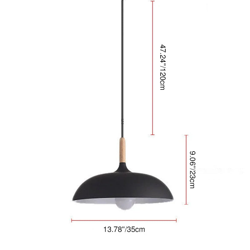 Lampada a sospensione a cupola in metallo e legno minimalista moderna con 1 luce per sala da pranzo e soggiorno