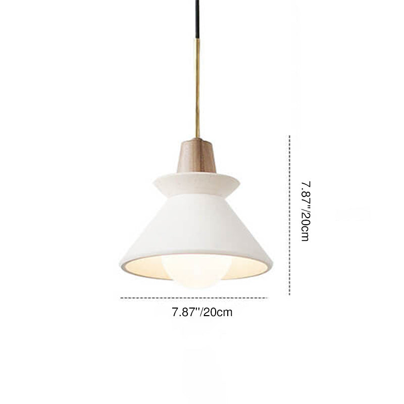 Luce a sospensione moderna minimalista in cemento bianco e legno di ferro con 1 lampadina per sala da pranzo