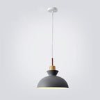 Lampadario Pendente Moderno in Legno di Quercia Nordico con Campana in Ferro per Soggiorno