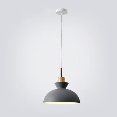 Lampadario Pendente Moderno in Legno di Quercia Nordico con Campana in Ferro per Soggiorno