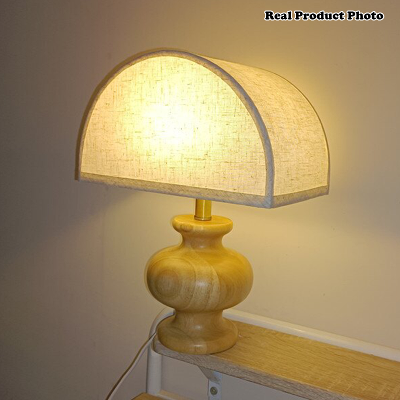 Lampada da Tavolo Vintage in Legno Massello e Tessuto 1 Luce Wabi-sabi Giapponese