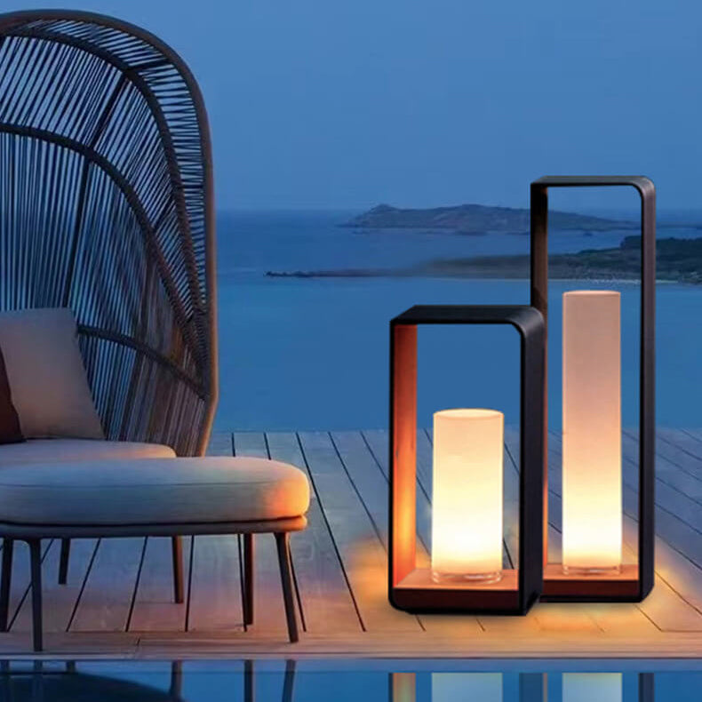 Lanterna Solare Esterno Rettangolare Nera con Vetro Satinato