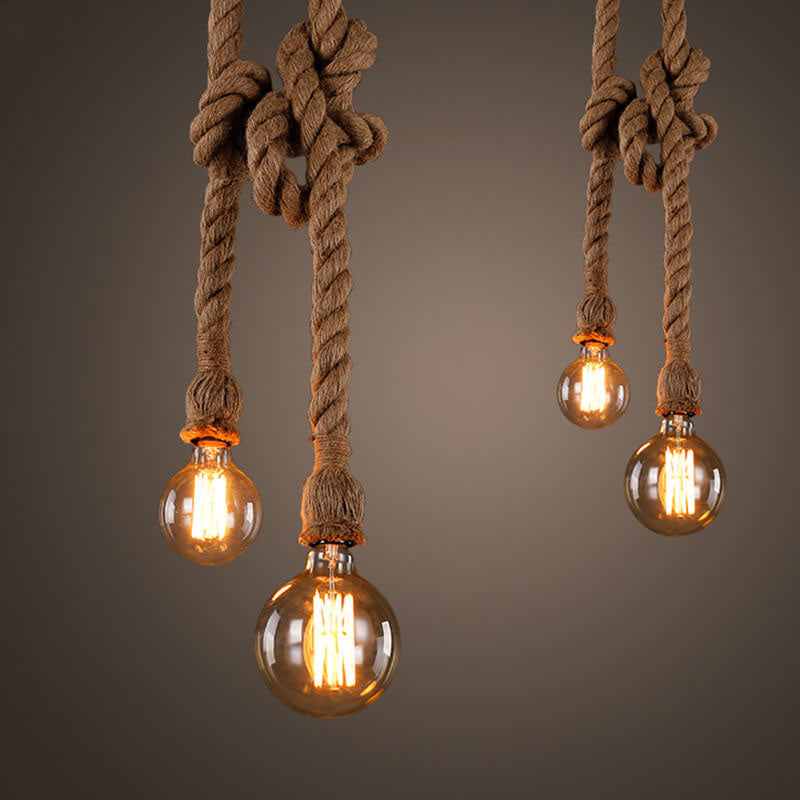 Lampada a Sospensione Contemporanea in Fune di Canapa Industriale 1/2 Luce per Soggiorno