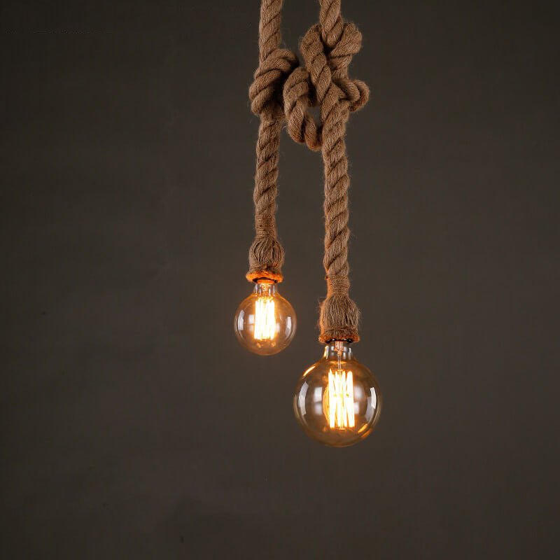 Lampada a Sospensione Contemporanea in Fune di Canapa Industriale 1/2 Luce per Soggiorno