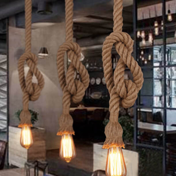 Lampada a Sospensione Contemporanea in Fune di Canapa Industriale 1/2 Luce per Soggiorno