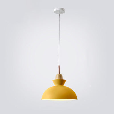 Lampadario Pendente Moderno in Legno di Quercia Nordico con Campana in Ferro per Soggiorno