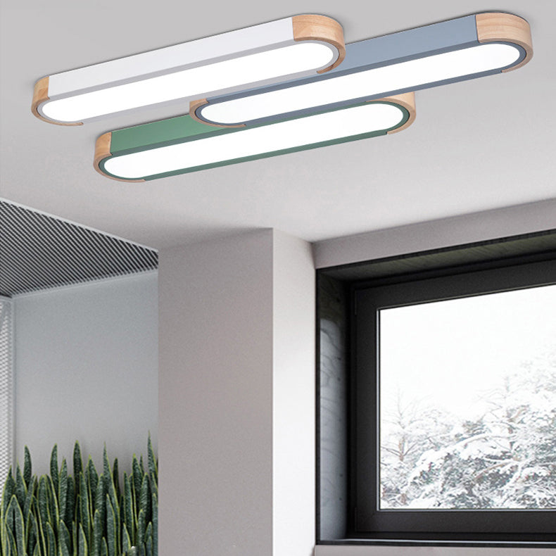 Lampada da soffitto a LED Flush Mount in ferro ovale lungo scandinavo contemporaneo per camera da letto