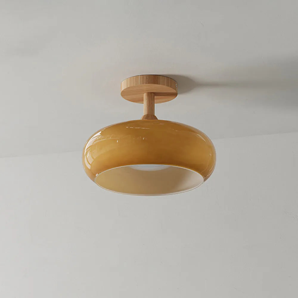 Valentina Plafoniera Minimalista in Legno/Vetro Bianco/Arancione