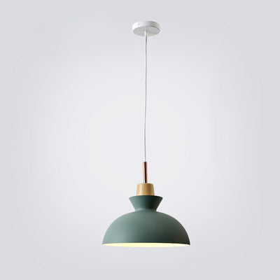 Lampadario Pendente Moderno in Legno di Quercia Nordico con Campana in Ferro per Soggiorno