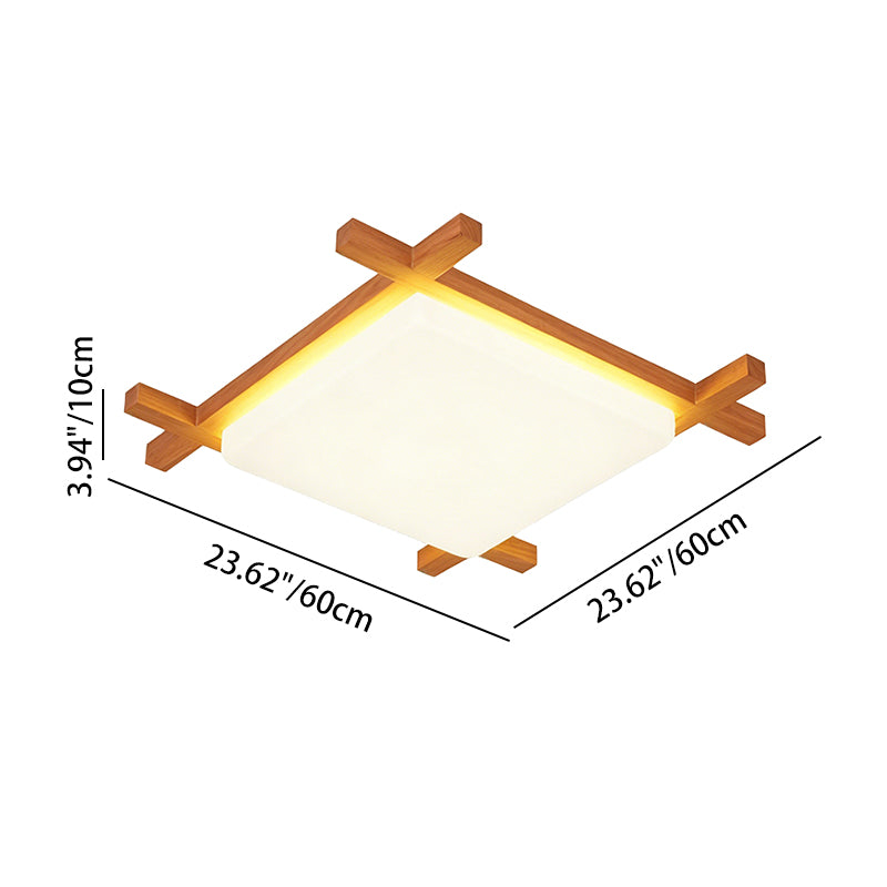 Tradizionale Giapponese Legno Acrilico Quadrato Tatami LED Flush Mount Lampada da Soffitto per Camera da Letto