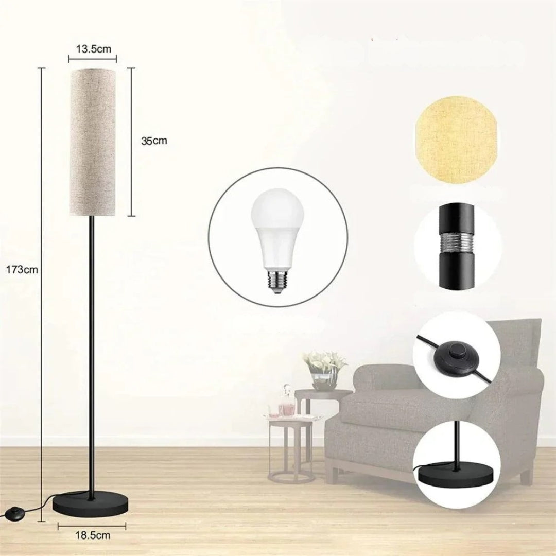 LumiGlow – Lampada da Terra Snella con Paralume Cilindrico per Illuminazione Ambientale Morbida