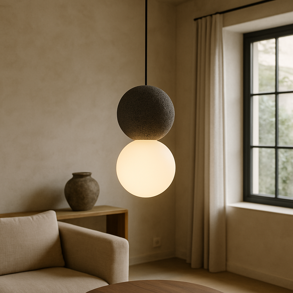 Lampada a Sospensione in Pietra Obsidiana Minimalista