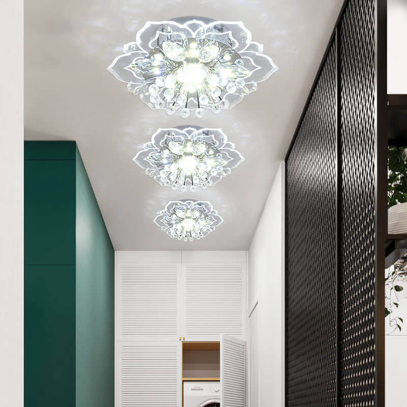 Moderno Lampadario LED a Soffitto a Forma di Fiore in Cristallo