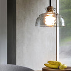 Lampada a Sospensione Moderna Minimalista in Vetro Trasparente Ondulato con Ombra in Ferro a 1 Luce per Soggiorno