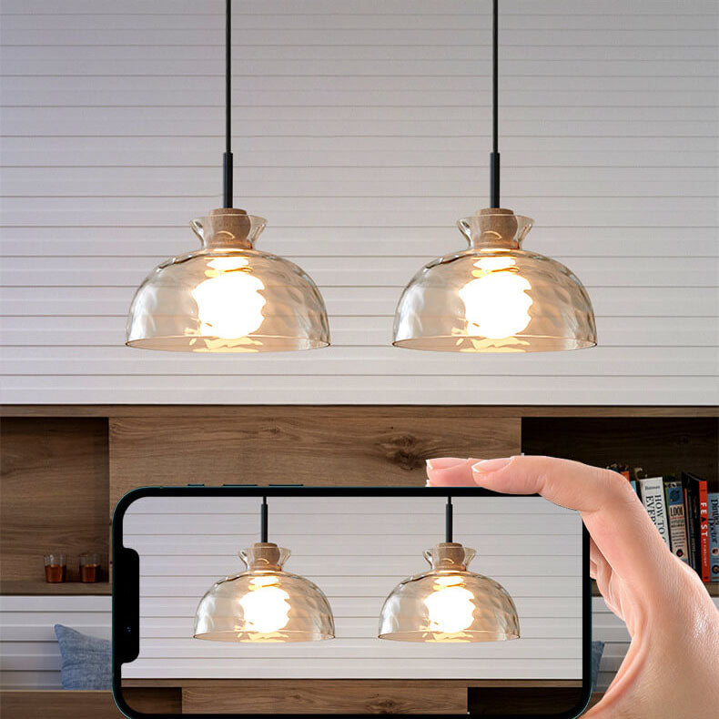 Lampada a Sospensione Moderna Minimalista in Vetro Trasparente Ondulato con Ombra in Ferro a 1 Luce per Soggiorno