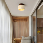 Radia - Lampada da Soffitto a Forma Cilindrica in Travertino con Accento in Legno