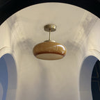 Lampada da soffitto semi-incassata in ottone vintage con vetro giallo a 1 luce
