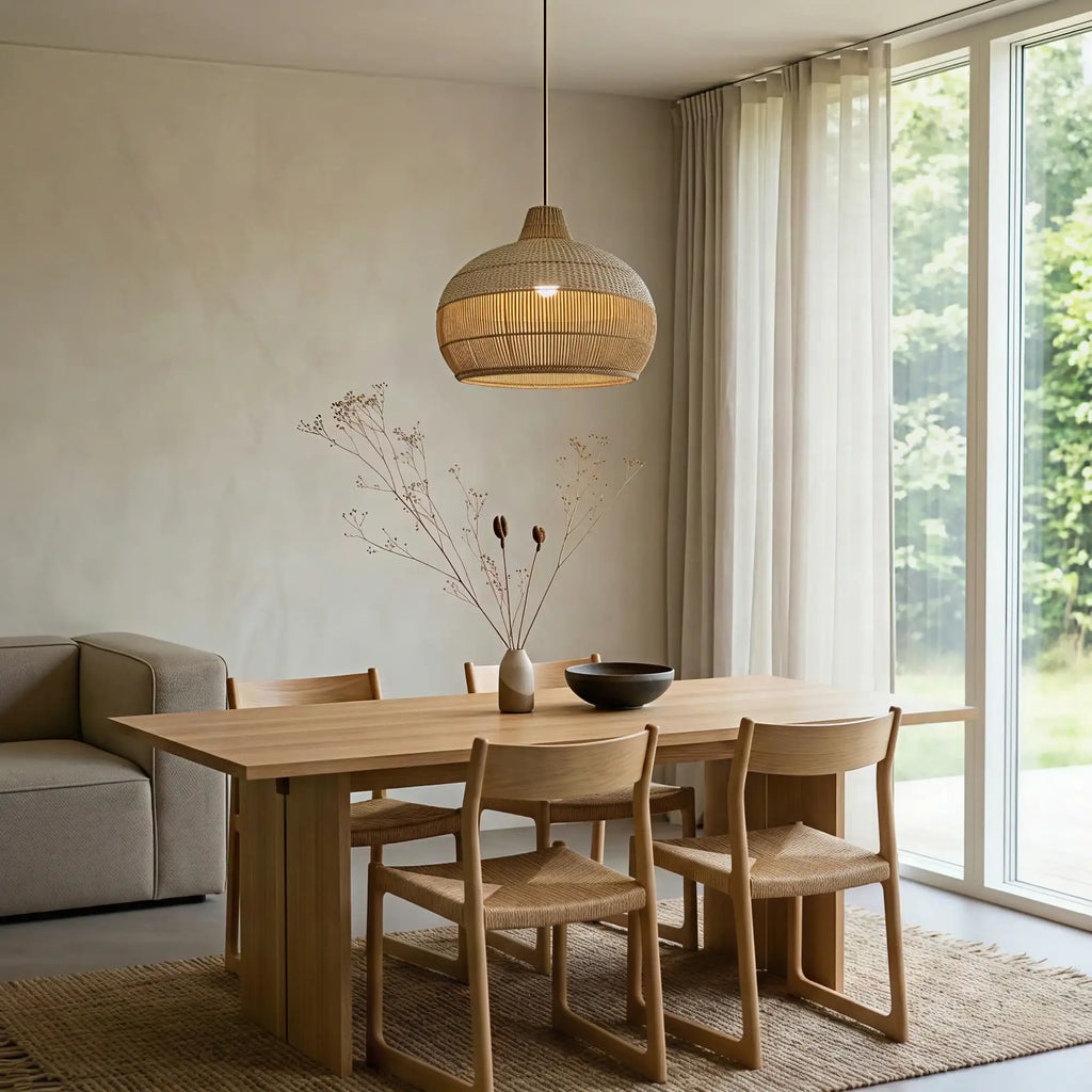 Lampada a Sospensione Classica Rotonda in Rattan