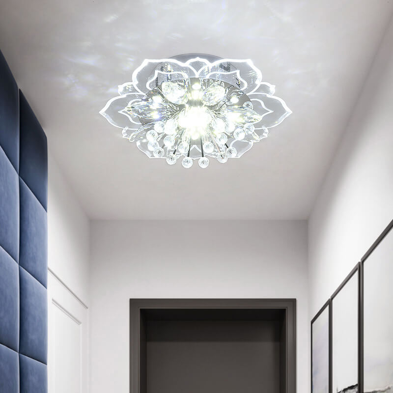 Moderno Lampadario LED a Soffitto a Forma di Fiore in Cristallo