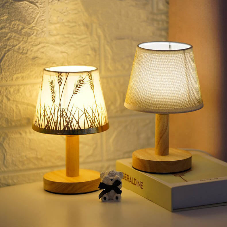 Lampada da Tavolo LED con Paralume a Tamburo in Lino Vintage 1 Luce
